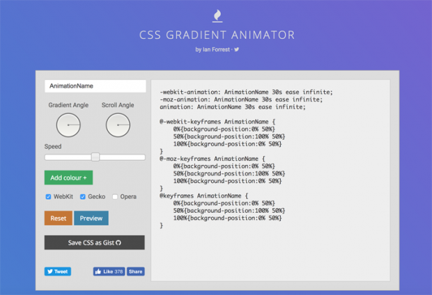 アニメーションするグラデーションを実装できるCSSを生成してくれるサイト「CSS Gradient Animator」